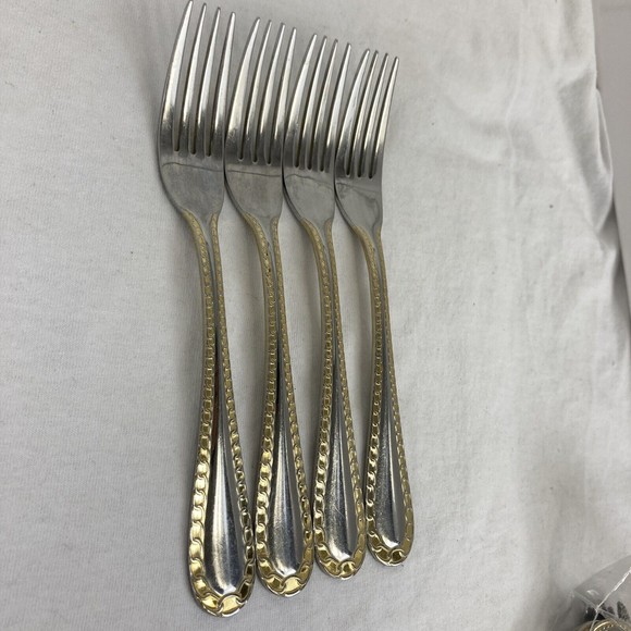 4 Retroneu GOLD ACCENT Chain 7 3/4” 18/8 Korea Stainless Dinner Fork Quality - Picture 4 of 12